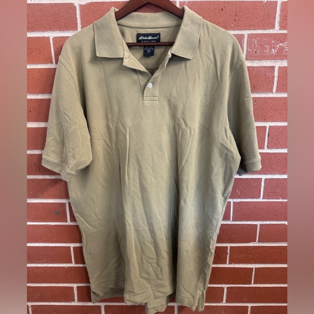 Eddie Bauer Polo Shirt Men’s Large Tall Tan Khaki Short Sleeve Cotton